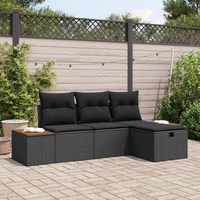4 Piece Garden Sofa Set with Cushions Black Poly Rattan
