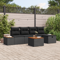 6 Piece Garden Sofa Set with Cushions Black Poly Rattan