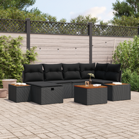 7 Piece Garden Sofa Set with Cushions Black Poly Rattan