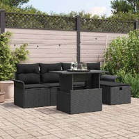 6 Piece Garden Sofa Set with Cushions Black Poly Rattan