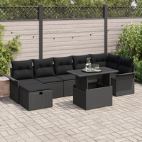 8 Piece Garden Sofa Set with Cushions Black Poly Rattan