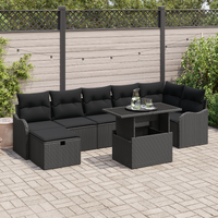 8 Piece Garden Sofa Set with Cushions Black Poly Rattan
