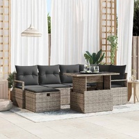 7 Piece Garden Sofa Set with Cushions Grey Poly Rattan