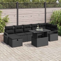 8 Piece Garden Sofa Set with Cushions Black Poly Rattan
