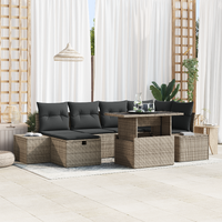 7 Piece Garden Sofa Set with Cushions Grey Poly Rattan