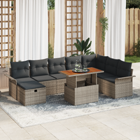 9 Piece Garden Sofa Set with Cushions Grey Poly Rattan