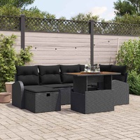 7 Piece Garden Sofa Set with Cushions Black Poly Rattan