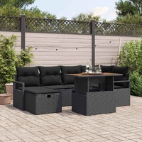 7 Piece Garden Sofa Set with Cushions Black Poly Rattan