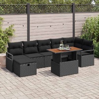 8 Piece Garden Sofa Set with Cushions Black Poly Rattan