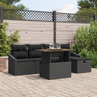 6 Piece Garden Sofa Set with Cushions Black Poly Rattan