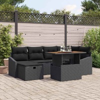7 Piece Garden Sofa Set with Cushions Black Poly Rattan