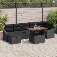 8 Piece Garden Sofa Set with Cushions Black Poly Rattan