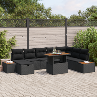 9 Piece Garden Sofa Set with Cushions Black Poly Rattan