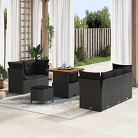 8 Piece Garden Sofa Set with Cushions Black Poly Rattan Acacia