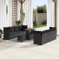 11 Piece Garden Sofa Set with Cushions Black Poly Rattan Acacia
