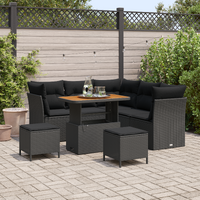 8 Piece Garden Sofa Set with Cushions Black Poly Rattan Acacia