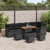 10 Piece Garden Sofa Set with Cushions Black Poly Rattan Acacia