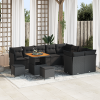 12 Piece Garden Sofa Set with Cushions Black Poly Rattan Acacia