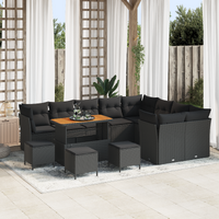 13 Piece Garden Sofa Set with Cushions Black Poly Rattan Acacia