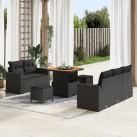 8 Piece Garden Sofa Set with Cushions Black Poly Rattan Acacia
