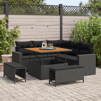 8 Piece Garden Sofa Set with Cushions Black Poly Rattan Acacia
