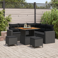 8 Piece Garden Sofa Set with Cushions Black Poly Rattan Acacia