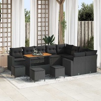 13 Piece Garden Sofa Set with Cushions Black Poly Rattan Acacia