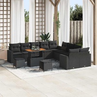 13 Piece Garden Sofa Set with Cushions Black Poly Rattan Acacia