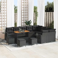 13 Piece Garden Sofa Set with Cushions Black Poly Rattan Acacia