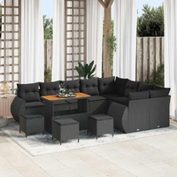 Garden Sofa Set Height-Adjustable 13 pcs Black Poly Rattan