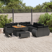 Garden Sofa Set Height-Adjustable 13 pcs Black Poly Rattan