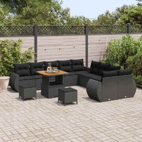 Garden Sofa Set Height-Adjustable 13 pcs Black Poly Rattan