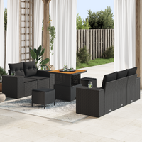 8 Piece Garden Sofa Set with Cushions Black Poly Rattan Acacia
