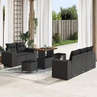 8 Piece Garden Sofa Set with Cushions Black Poly Rattan Acacia