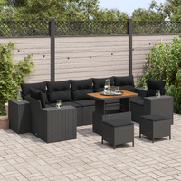 10 Piece Garden Sofa Set with Cushions Black Poly Rattan Acacia