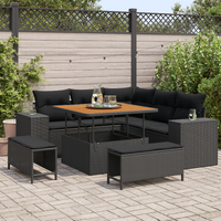 8 Piece Garden Sofa Set with Cushions Black Poly Rattan Acacia
