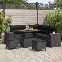 8 Piece Garden Sofa Set with Cushions Black Poly Rattan Acacia