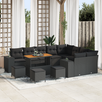 13 Piece Garden Sofa Set with Cushions Black Poly Rattan Acacia