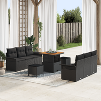 9 Piece Garden Sofa Set with Cushions in Black Poly Rattan