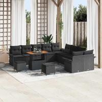 13 Piece Garden Sofa Set with Cushions Black Poly Rattan Acacia