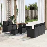 8 Piece Garden Sofa Set with Cushions Black Poly Rattan Acacia