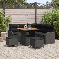 8 Piece Garden Sofa Set with Cushions Black Poly Rattan Acacia