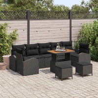 10 Piece Garden Sofa Set with Cushions Black Poly Rattan Acacia