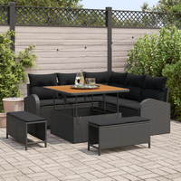 8 Piece Garden Sofa Set with Cushions Black Poly Rattan Acacia