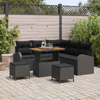 8 Piece Garden Sofa Set with Cushions Black Poly Rattan Acacia