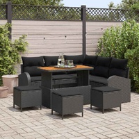 9 Piece Garden Sofa Set with Cushions Black Rattan Acacia