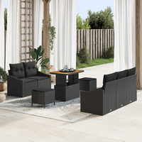 8 Piece Garden Sofa Set with Cushions Black Poly Rattan Acacia