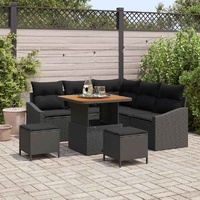 8 Piece Garden Sofa Set with Cushions Black Poly Rattan Acacia