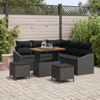 8 Piece Garden Sofa Set with Cushions Black Poly Rattan Acacia