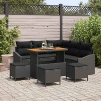 9 Piece Garden Sofa Set with Cushions Black Poly Rattan Acacia